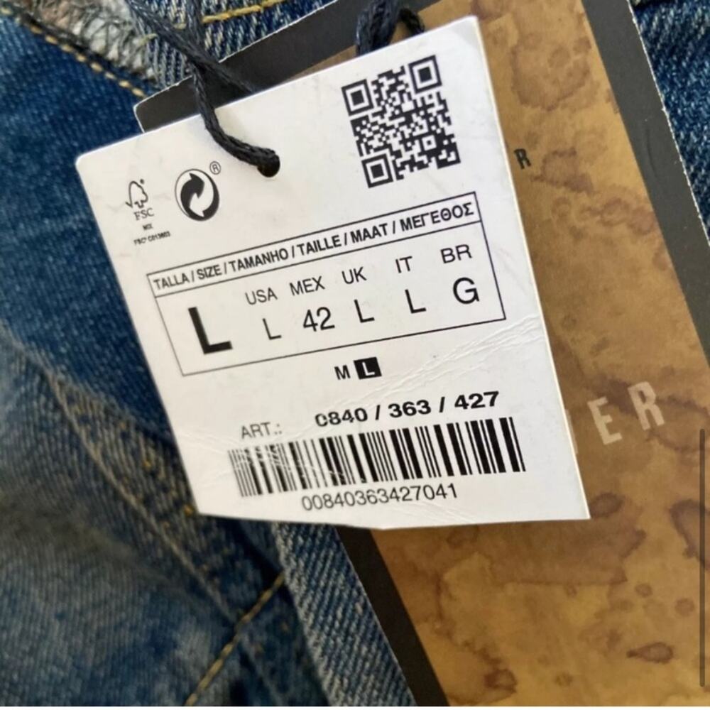 ZARA MAN Western Studded Aztec Flannel Lined Denim Trucker Jacket NWT Size Large - Picture 6 of 7